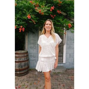 Cartolina Nantucket White‎ Eyelet Cotton Flutter Sleeve Mini Dress Size S